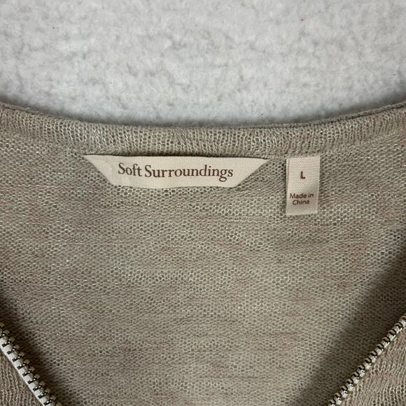 Soft Surroundings Womens L Valentina Slub Sweater 1/2 Zip Beach Lightweight Tan - Picture 7 of 9